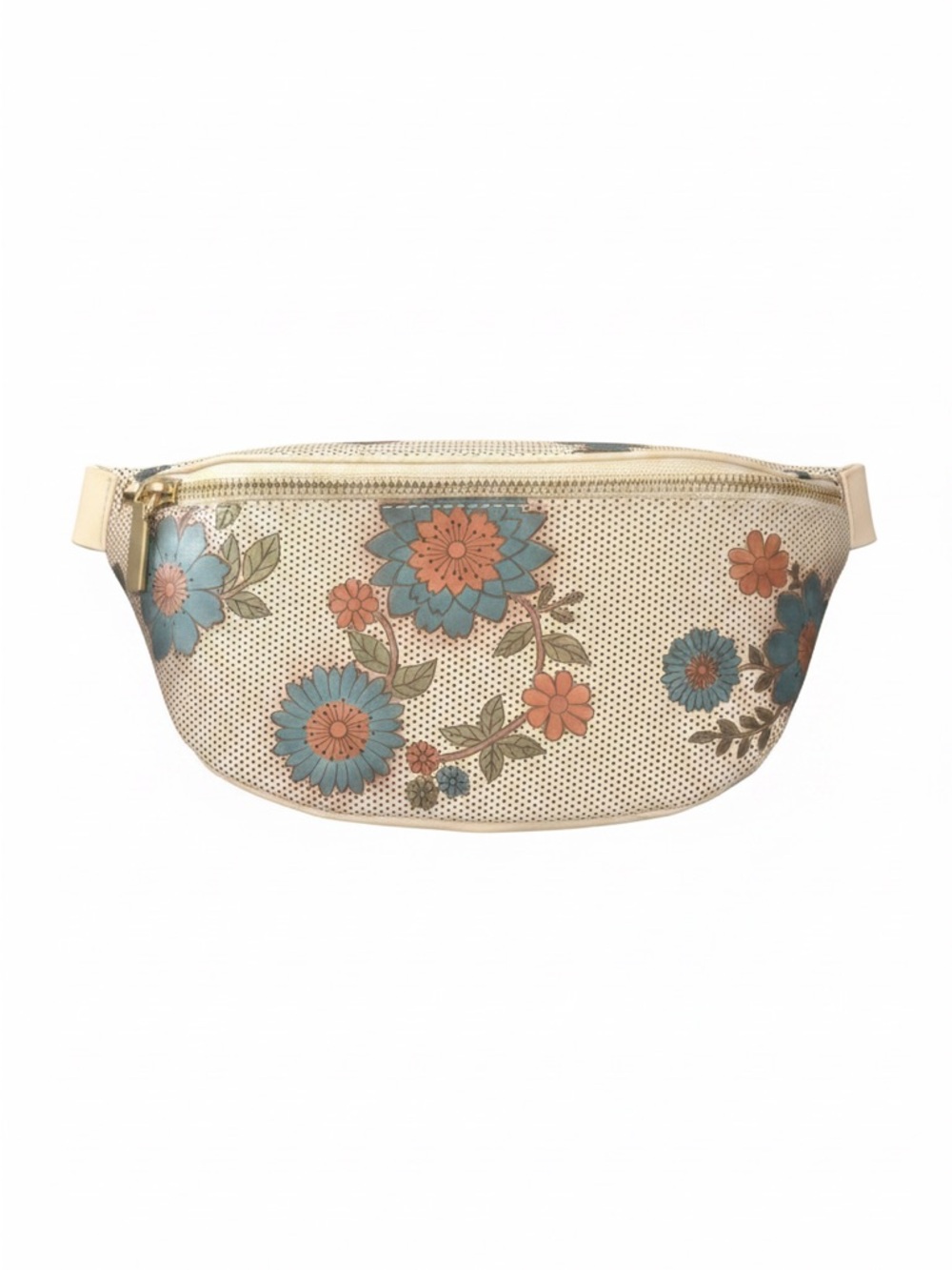 Hand Painted Floral Perforated Cream Waist Bag by L’ Artiste